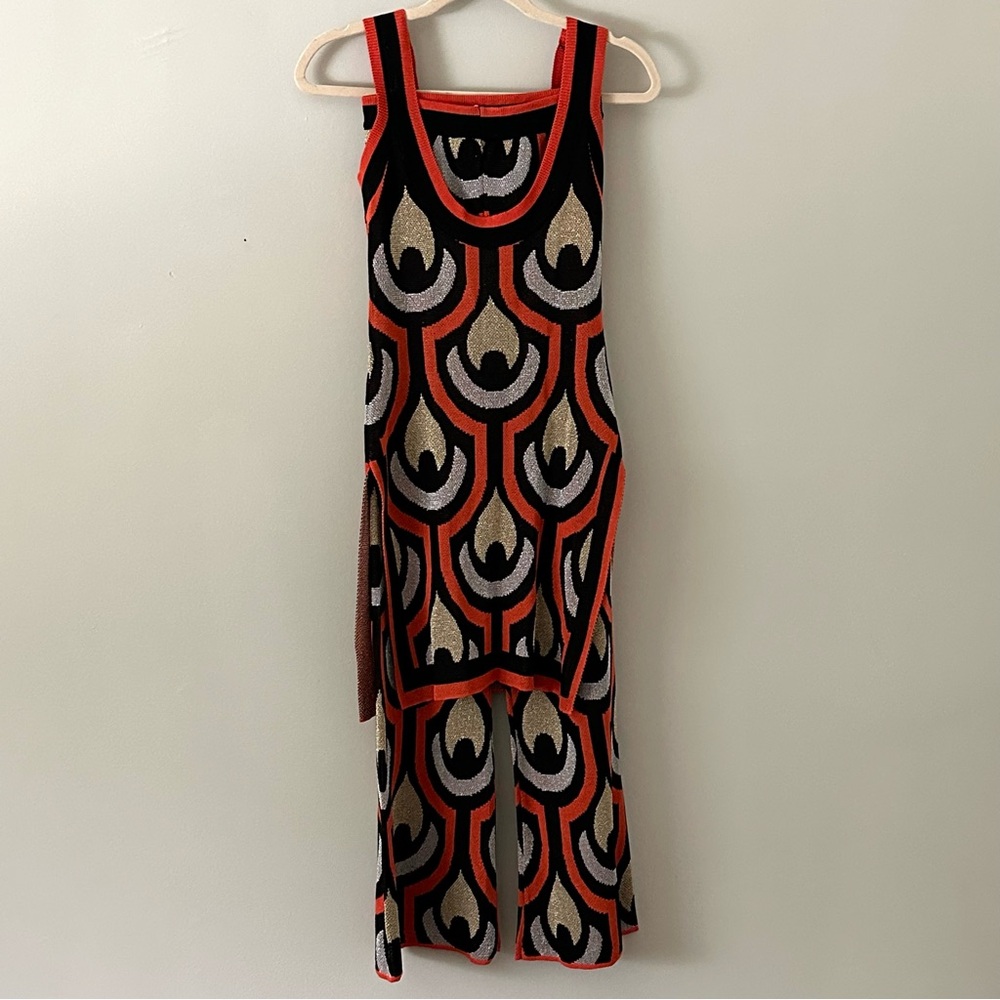 NWT Micas Knit Matching Set Size M Retro Pattern Tank Top + Pants - Picture 2 of 8